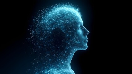 Abstract profile of a woman composed of glowing particles