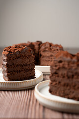 Delicious and Indulgent Chocolate Cake Slice on a Plate with Rich and Creamy Layers for a Perfect Baking Dessert Experience for All Occasions and Special Events