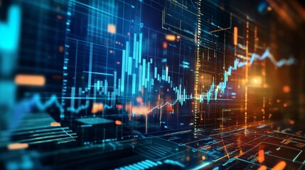 Fototapeta premium An AI powered system enhancing predictive analytics by analyzing market trends, consumer behavior, and economic data to predict future outcomes and guide decision-making