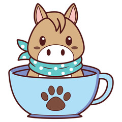 Cute Brown Cartoon Horse with Blue Bandana in a Blue Paw Print Mug