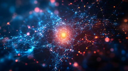 Obraz premium a vibrant depiction of a nebulous galaxy, with a central star and connections. The composition exudes both mystery and cosmic beauty