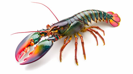 A vividly colored lobster showcasing a spectrum of hues from green to red, emphasizing its distinct claws and segmented body. isolated on white background. Spectrum Shell. Illustration
