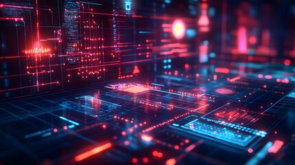 Fototapeta premium Abstract view of a digital landscape with a glowing futuristic look, creating a sense of advanced technology and digital complexity