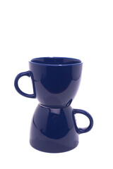 Two blue cups on white background.