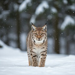 Eurasian Lynx Walking in Snowy Winter Forest &ndash; Majestic Wildlife Portrait

