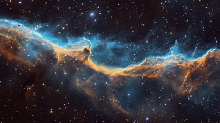 Obraz premium A mesmerizing nebula with swirling blue and orange hues in the vastness of space. Captured with vivid detail, it portrays the mystique of the cosmos and galactic beauty.. AI Generation