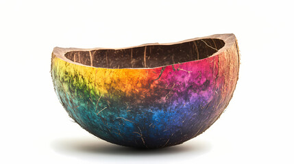 Vibrant rainbow hues in coconut shell: a captivating design showcasing a spectrum of color within a natural coconut husk. Spectrum Shell. Illustration