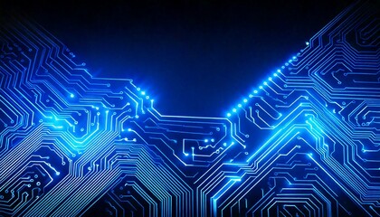 Obraz premium Neon blue circuit board glowing against a dark background