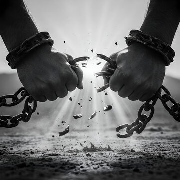 Hands breaking chains