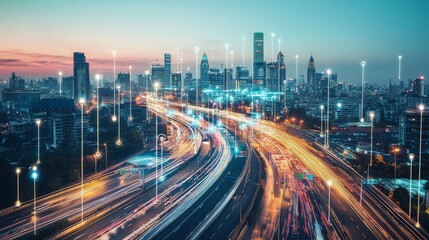 Fototapeta premium An AI powered system enhancing smart city infrastructure by analyzing traffic data, AI-assisted urban planning, and real-time resource optimization for more efficient city management