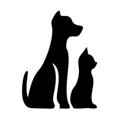 Companions in Silhouette: A monochrome silhouette featuring a loyal dog and a curious cat, symbolizing friendship and the bond between pets.