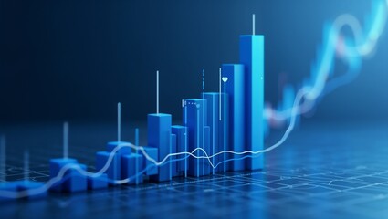 3D Blue Bar Chart for Business Analytics and Data Visualization.
