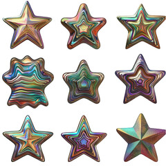 Obraz premium Colorful metallic star sticker isolated on transparent background cutout