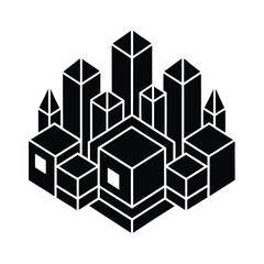 Abstract geometric 3d cubes form a modern architectural concept with a building-like pattern