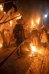 young people holding torches during the celebration of el vitor, in the town of mayorga, Valladolid on september 27 as every year.