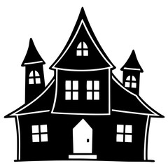 Haunted House with glowing windows silhouette vector illustration
