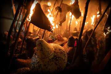 young people holding torches during the celebration of el vitor, in the town of mayorga, Valladolid...