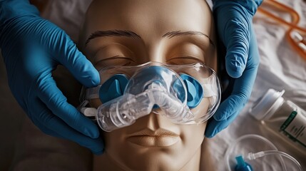 Healthcare facility closeup medical training simulation in clinical emergency response environment