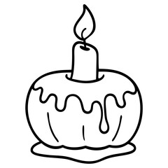 Melting candle on a pumpkin line art vector illustration