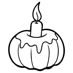Melting candle on a pumpkin line art vector illustration