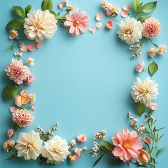 Obraz premium Colorful floral arrangement on a blue background.