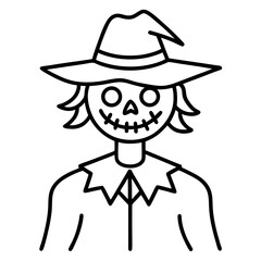 Scarecrow with a sinister grin line art vector illustration
