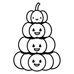 Stack of pumpkins in different expressions line art vector illustration