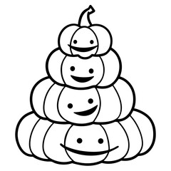 Stack of pumpkins in different expressions line art vector illustration