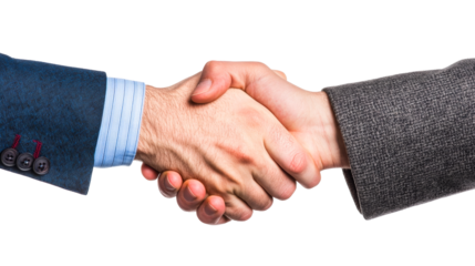 Handshake between two business people with hands, cut out transparent
