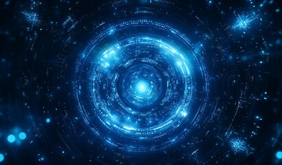 Fototapeta premium Abstract Blue Digital Tunnel Futuristic Technology Background Glowing Circles and Lines