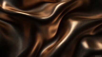 Fototapeta premium Elegant Dark Copper Wavy Fabric Texture Background - Abstract Metallic Golden Brown Textile with Soft Folds.