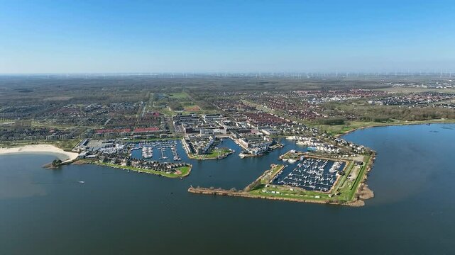 Aerial from the city and harbor from Zeewolde in the Netherlands