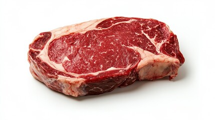 Obraz premium Raw ribeye steak with glossy marbling culinary showcase kitchen food photography close-up gourmet concept
