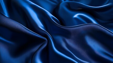 Fototapeta premium Elegant deep blue silk fabric with flowing curves, capturing a luxurious and sophisticated aesthetic effect.