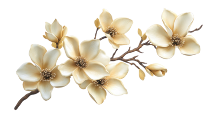 PNG Blooming magnolia flowers on a branch illustration accessories arrangement.