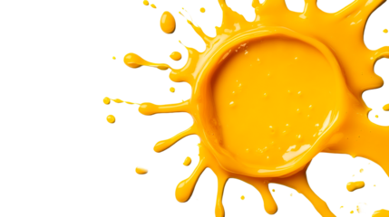 Bright yellow paint splash impact isolated on black background, cut out transparent