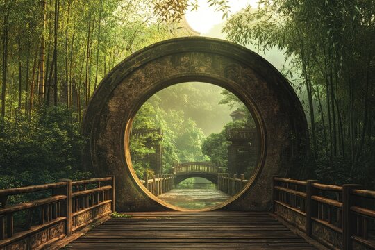 Ancient Asian gateway to mystical hidden valley - Powered by Adobe