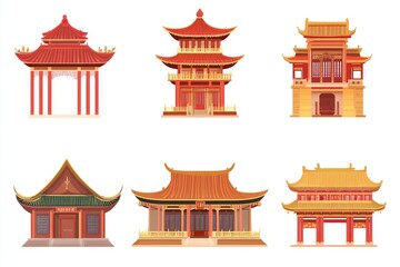 Colorful Asian Architecture Illustrations