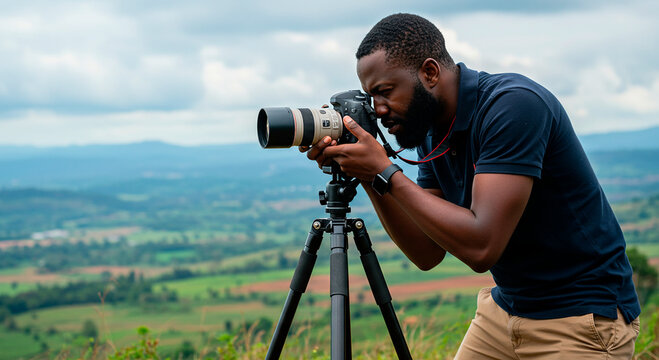 A photographer adjusting his camera