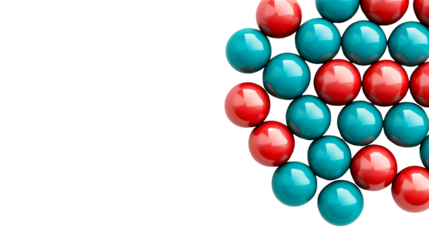 Array of blue, red spheres in pattern, cutout transparent