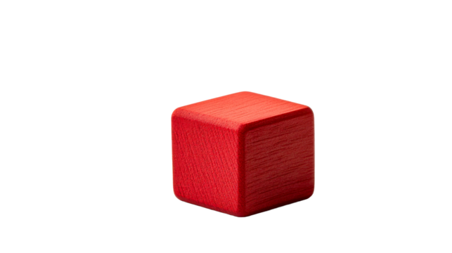 Red wooden block with rounded corners, educational toy, cut out transparent