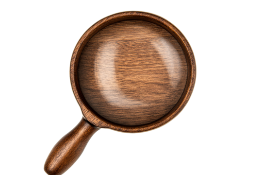 Wooden magnifying glass with lens effect detail , cut out transparent