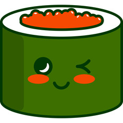 Kawaii Sushi Roll Maki with Seaweed Cartoon Illustration