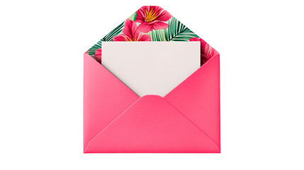 Pink invitation envelope with floral lining, cut out transparent