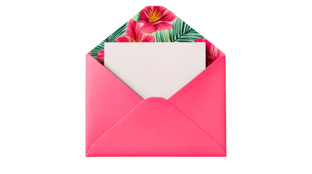 Pink invitation envelope with floral lining, cut out transparent