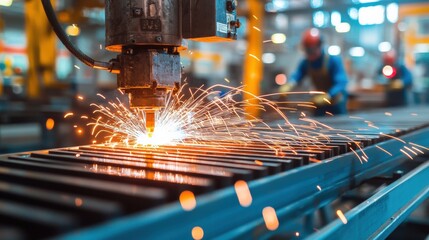 Industrial sparks manufacturing action on a factory floor high-energy environment close-up view