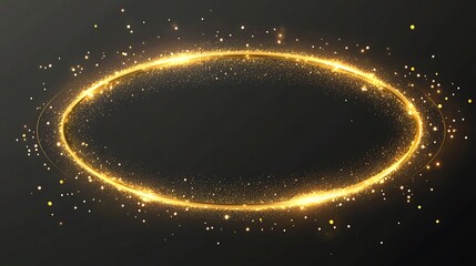 Obraz premium Elegant Golden Oval Frame with Sparkling Particles on Dark Background, Decorative Glittering Element.