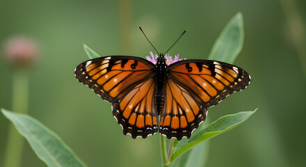 Fototapeta premium Elegant viceroy butterfly showcasing striking patterns on a verdant natural backdrop