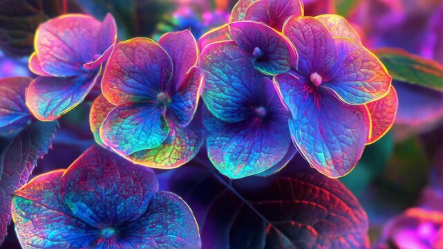 Close-up of hydrangea petals forming a beautiful floral background, illuminated with a soft, ethereal light	
