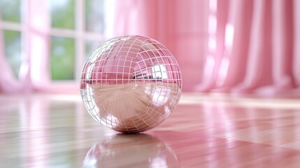 Pink Disco Ball on Wood Floor